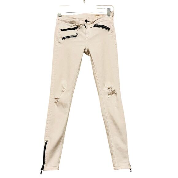 rag & bone White Denim Black Ankle Zipper Moto Skinny Jeans 25 - Picture 1 of 8